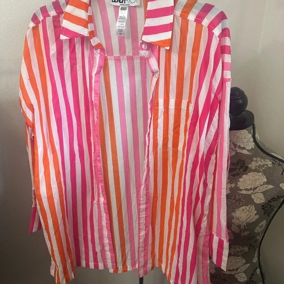 Beach Riot Pink and Orange Striped Shirt - Picture 2 of 5